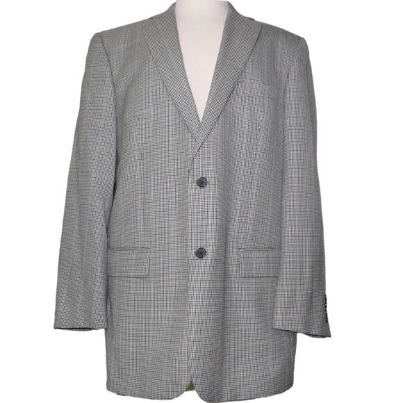 VTG Pendleton 100% Wool 2 Button Blazer Jacket Mens 46L Houndstooth TINY HOLE - Picture 1 of 16